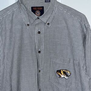 Mizzou Missouri Tigers Pinstripe LS Blue White button down Collar work shirt M
